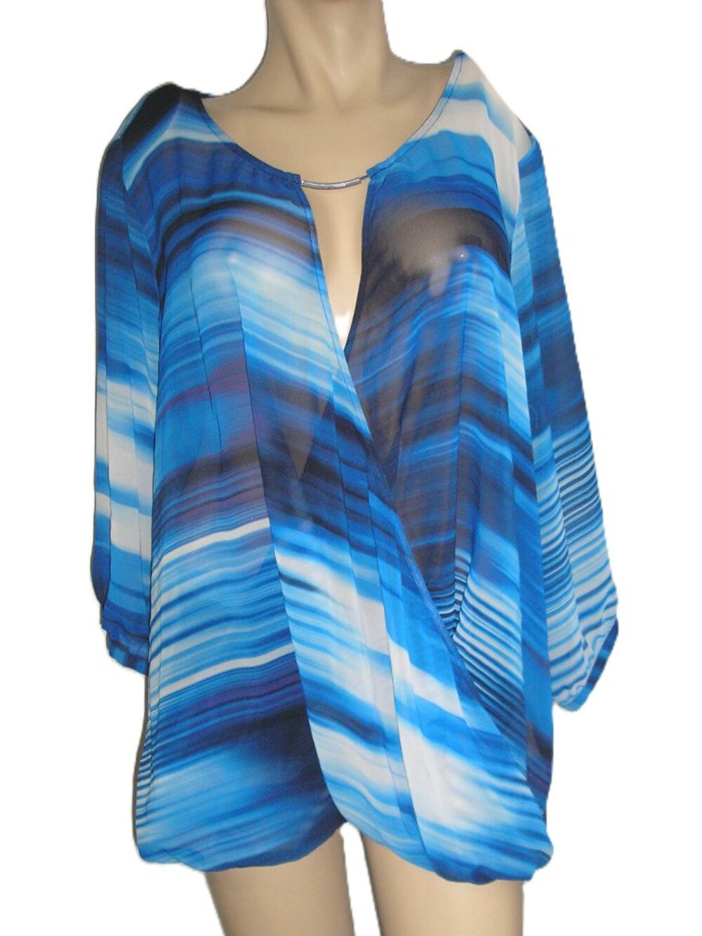 Lane Bryant Cross Over Front Blue Sheer Top, Size 26/28